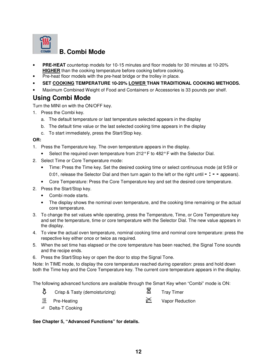 Combi mode, Using combi mode | Cleveland Range The MINI OES-6.08 User Manual | Page 18 / 51
