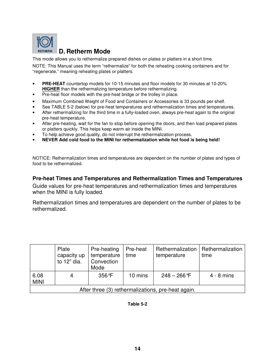 Retherm mode | Cleveland Range The MINI OES-6.08 User Manual | Page 20 / 51