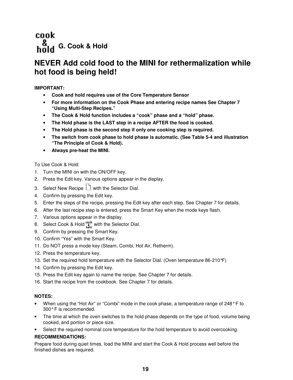 G. cook & hold | Cleveland Range The MINI OES-6.08 User Manual | Page 25 / 51