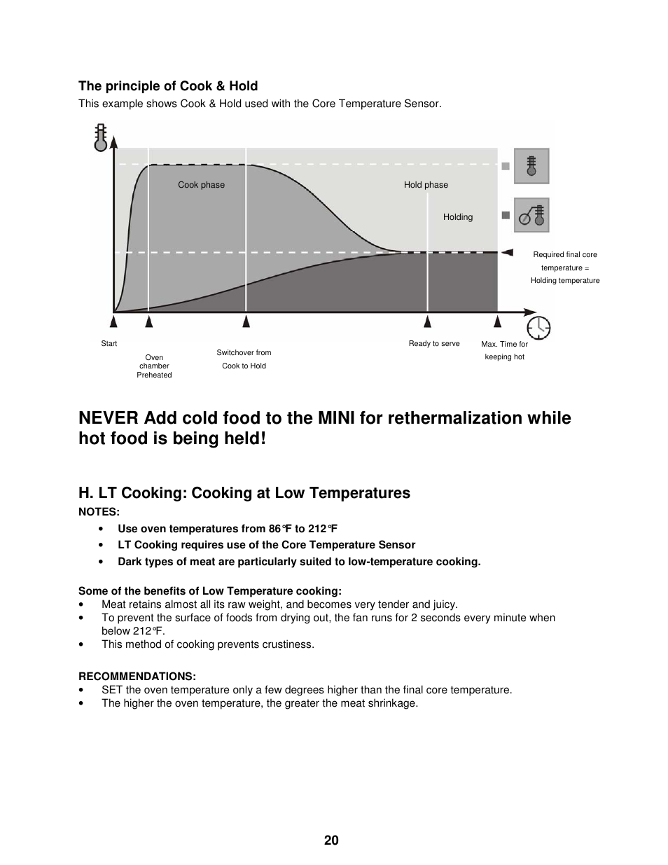 H. lt cooking: cooking at low temperatures, 20 the principle of cook & hold | Cleveland Range The MINI OES-6.08 User Manual | Page 26 / 51