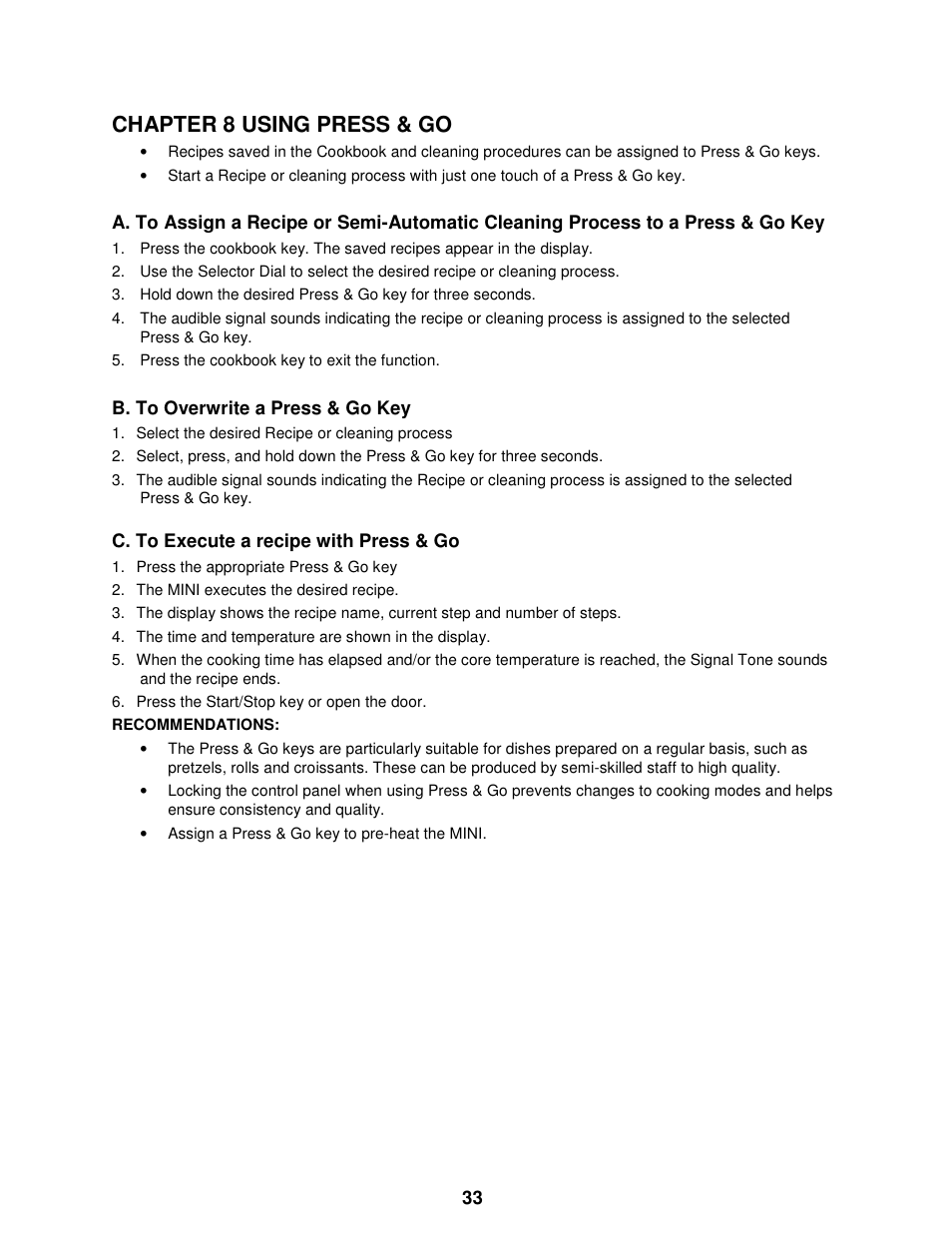 Chapter 8 using press & go | Cleveland Range The MINI OES-6.08 User Manual | Page 39 / 51