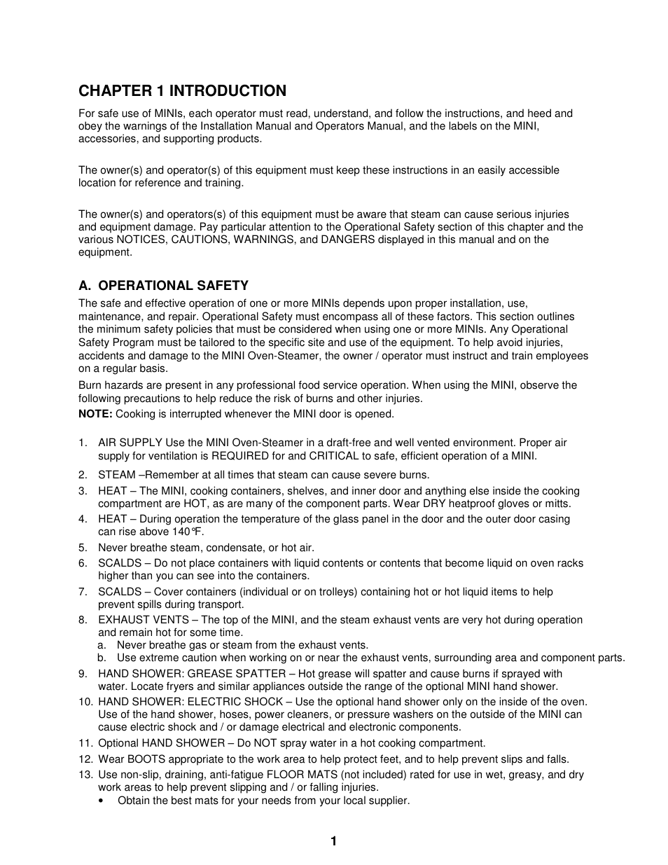 Chapter 1 introduction | Cleveland Range The MINI OES-6.08 User Manual | Page 7 / 51