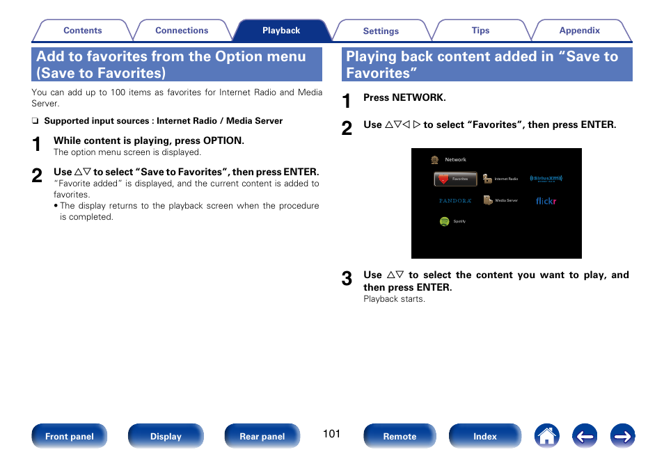 Playing back content added in “save to favorites | Marantz SR5008 User Manual | Page 101 / 238