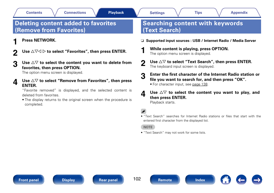 Searching content with keywords (text search) | Marantz SR5008 User Manual | Page 102 / 238