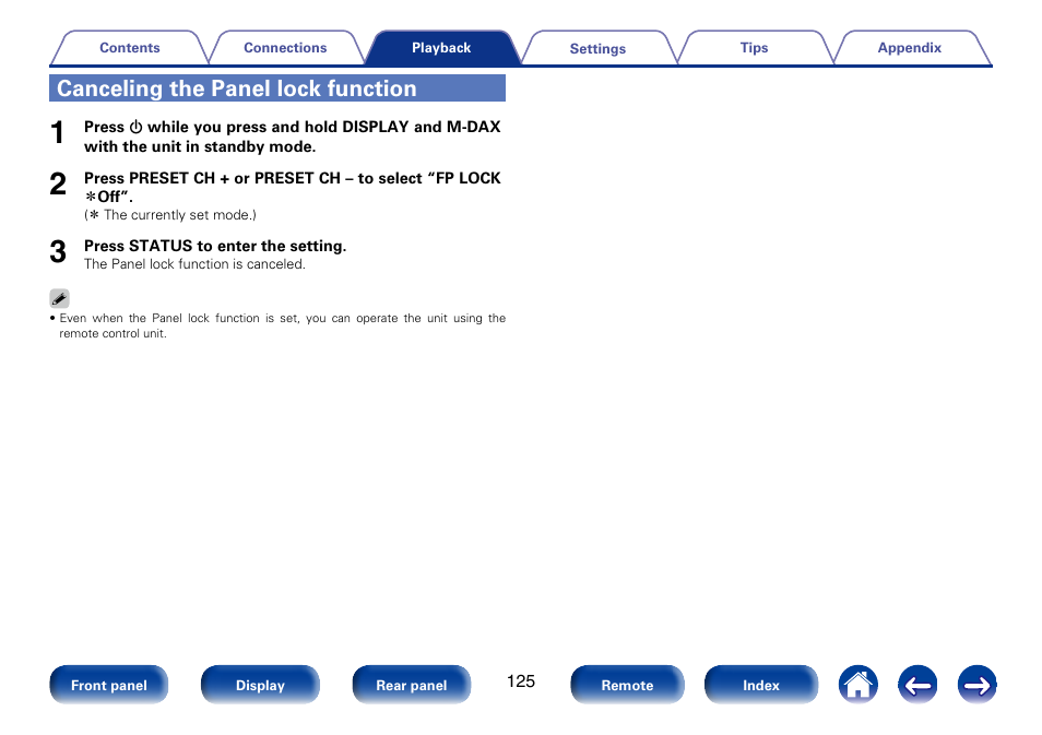 Canceling the panel lock function | Marantz SR5008 User Manual | Page 125 / 238