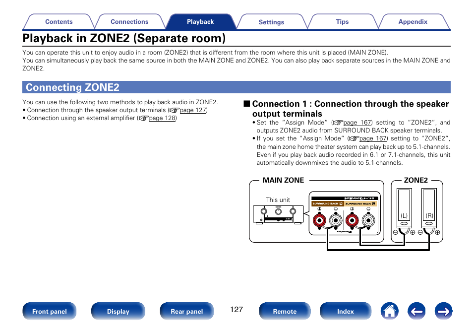 Playback in zone2 (separate room), Connecting zone2 | Marantz SR5008 User Manual | Page 127 / 238