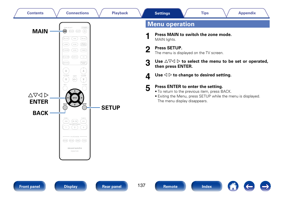 Menu operation | Marantz SR5008 User Manual | Page 137 / 238