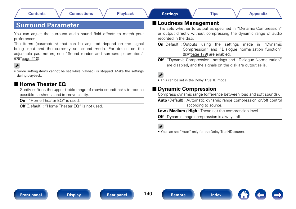 Surround parameter, 2 home theater eq, 2 loudness management | 2 dynamic compression | Marantz SR5008 User Manual | Page 140 / 238