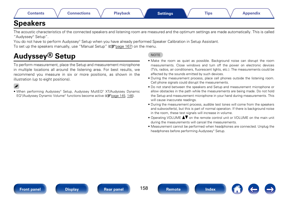 Speakers, Audyssey® setup | Marantz SR5008 User Manual | Page 158 / 238