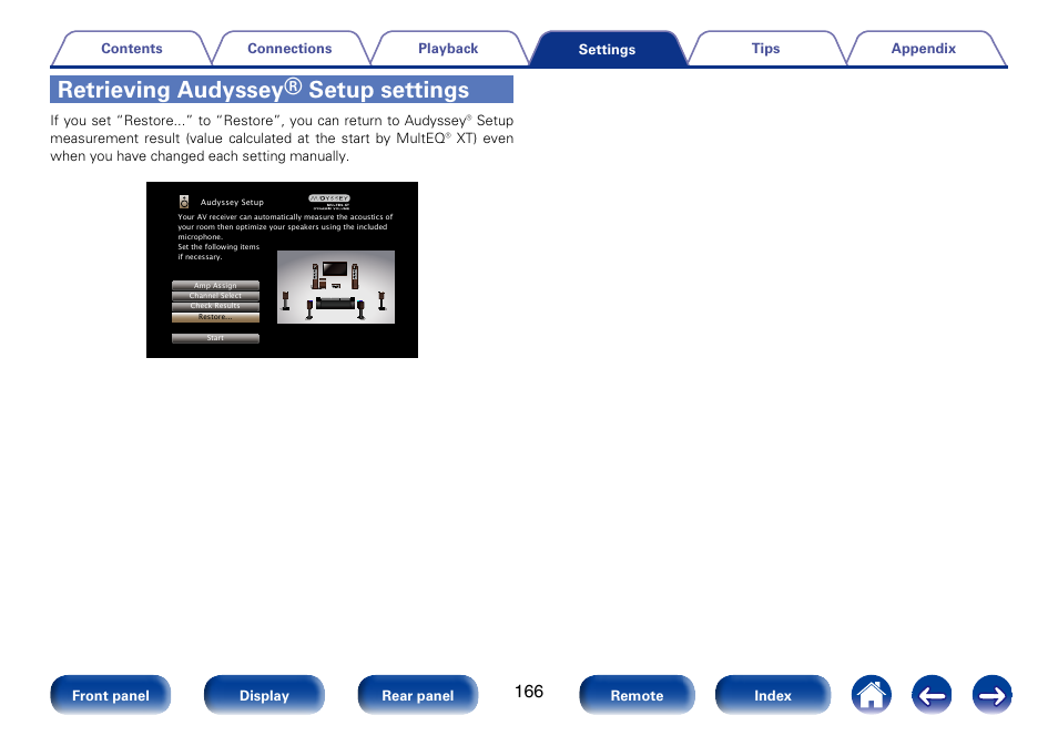 Retrieving audyssey® setup settings | Marantz SR5008 User Manual | Page 166 / 238