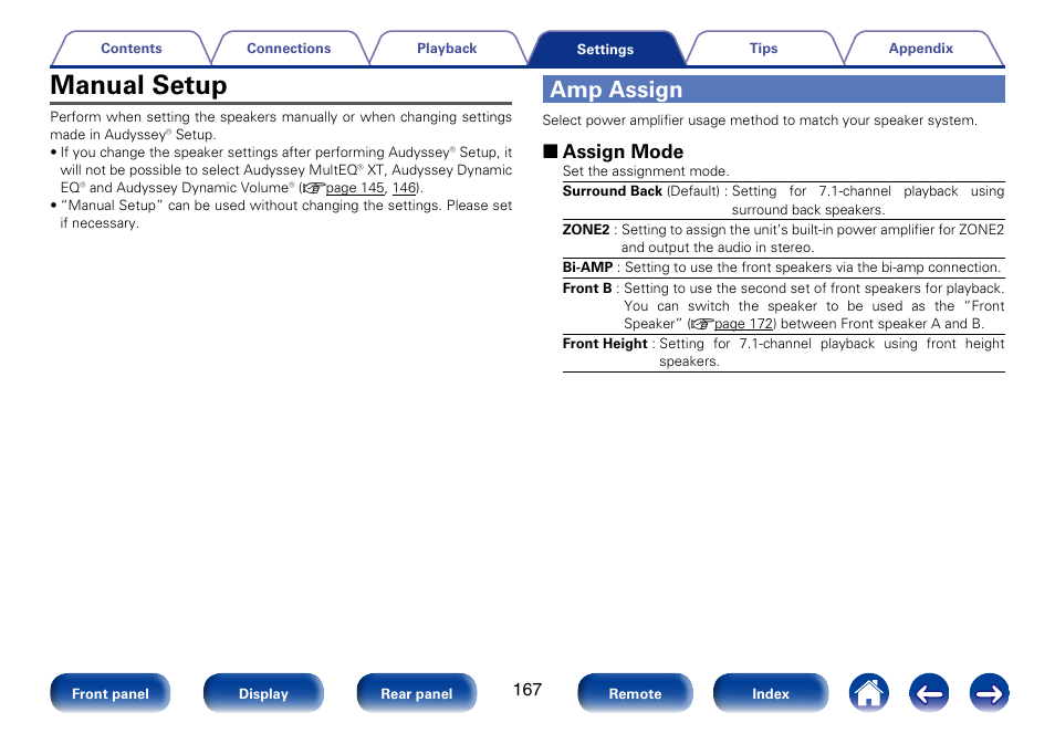 Manual setup, Amp assign, 2 assign mode | Marantz SR5008 User Manual | Page 167 / 238