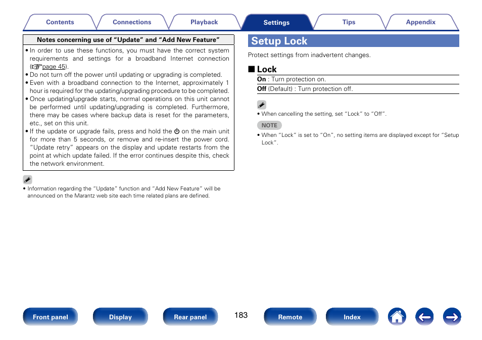 Setup lock, 2 lock | Marantz SR5008 User Manual | Page 183 / 238