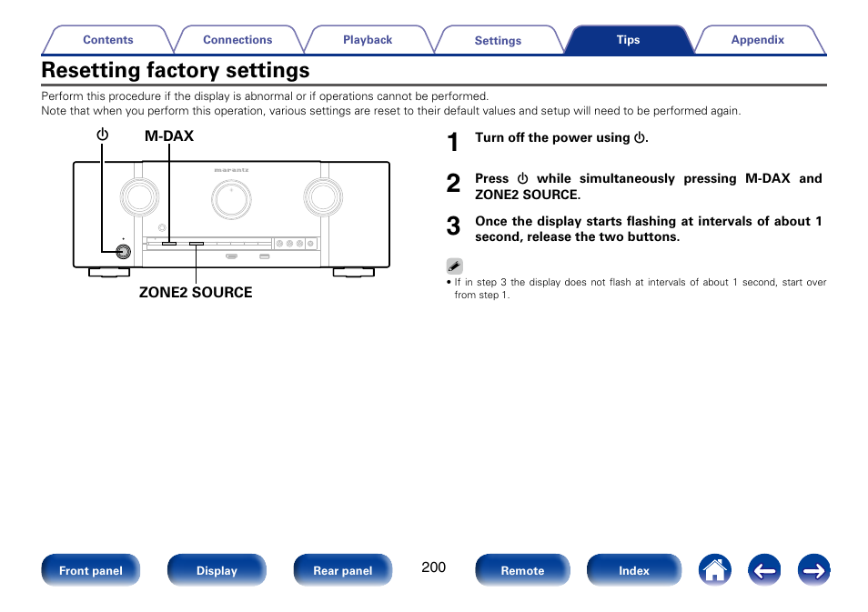 Resetting factory settings | Marantz SR5008 User Manual | Page 200 / 238