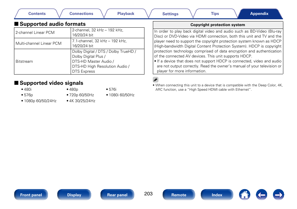 2 supported audio formats, 2 supported video signals | Marantz SR5008 User Manual | Page 203 / 238