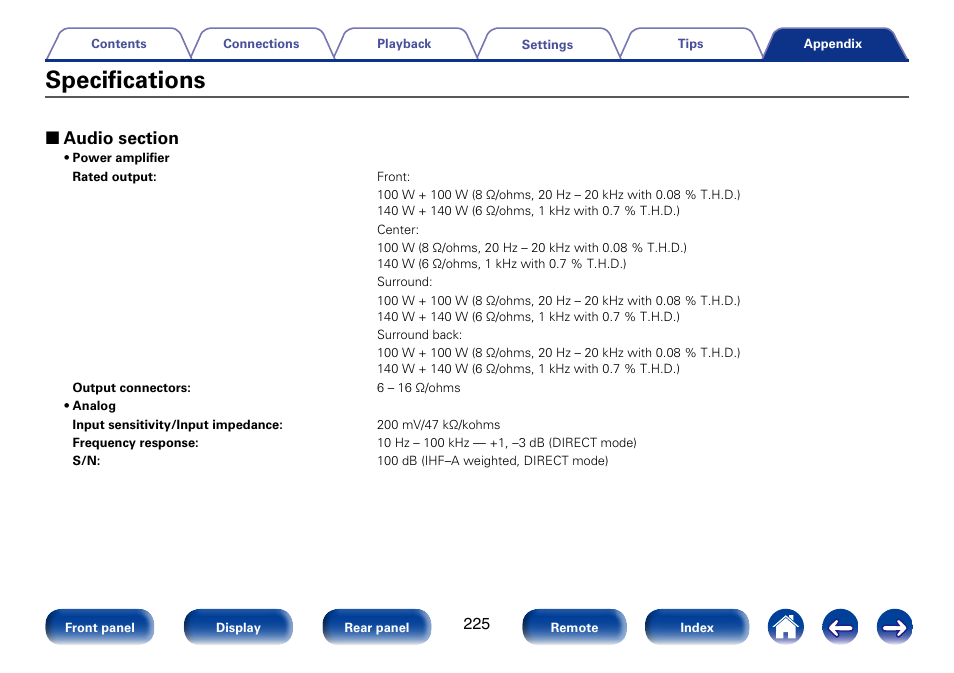 Specifications | Marantz SR5008 User Manual | Page 225 / 238