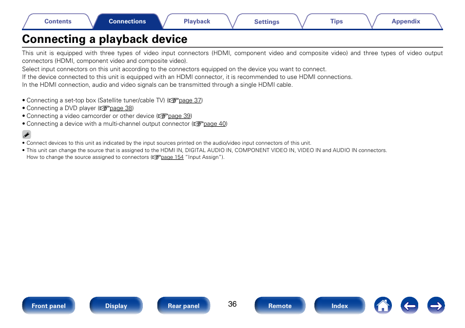 Connecting a playback device | Marantz SR5008 User Manual | Page 36 / 238