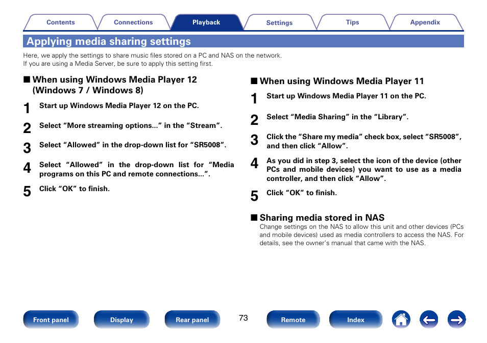 Applying media sharing settings | Marantz SR5008 User Manual | Page 73 / 238