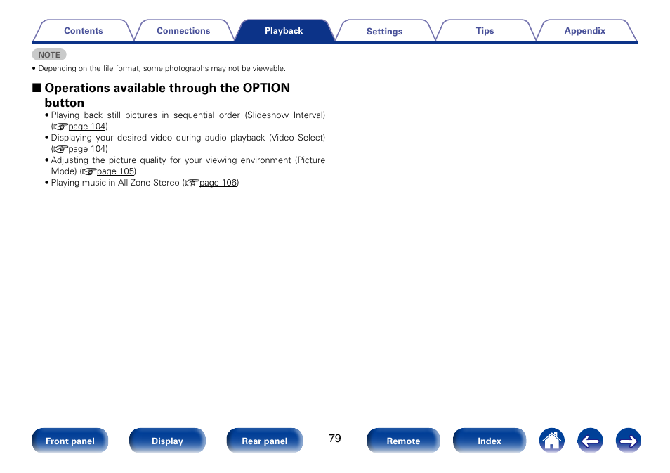 2 operations available through the option button | Marantz SR5008 User Manual | Page 79 / 238