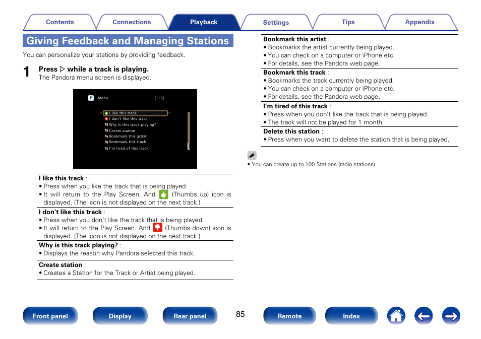 Giving feedback and managing stations | Marantz SR5008 User Manual | Page 85 / 238