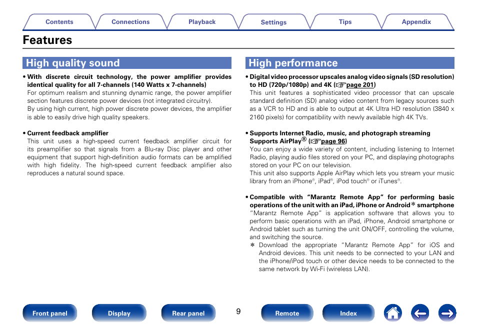 Features, High quality sound, High performance | Marantz SR5008 User Manual | Page 9 / 238