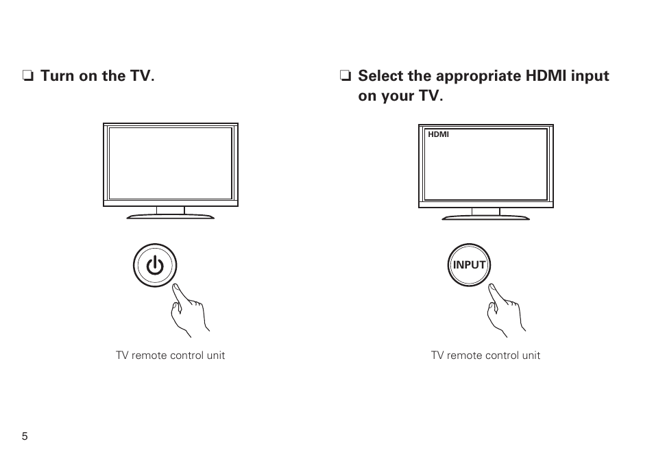 N select the appropriate hdmi input on your tv, N turn on the tv | Marantz SR5008 Getting Started User Manual | Page 6 / 10