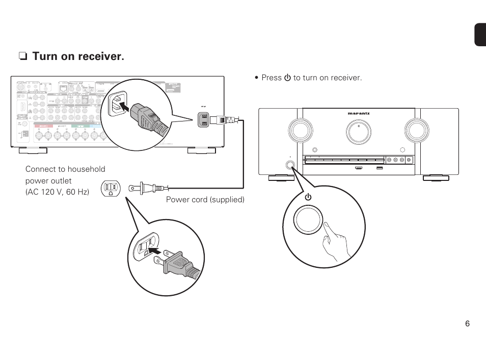 N turn on receiver | Marantz SR5008 Getting Started User Manual | Page 7 / 10