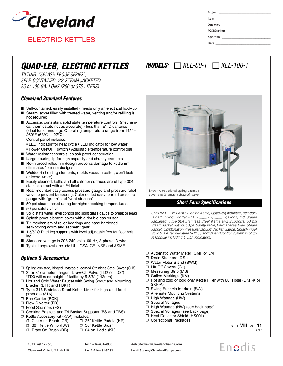 Cleveland Range KEL-80-T User Manual | 2 pages