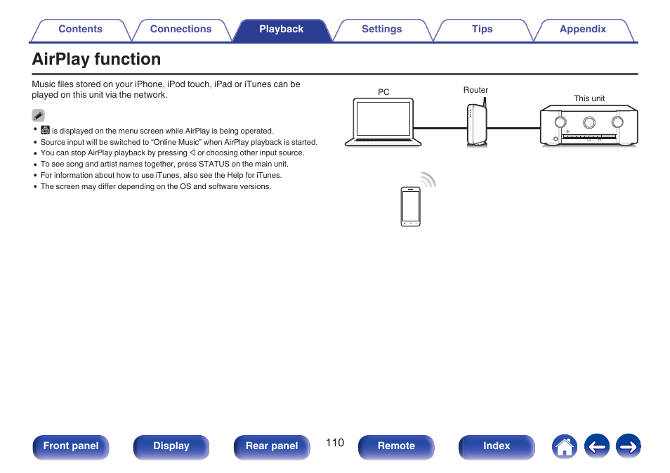 Airplay function | Marantz SR5010 User Manual | Page 110 / 295