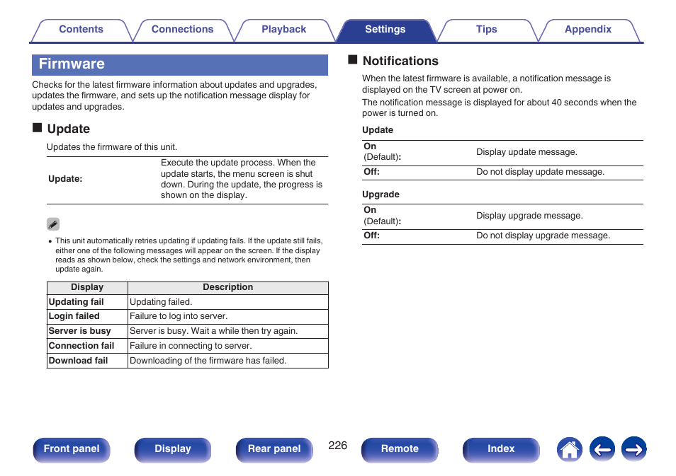 Firmware, Oupdate, Onotifications | Marantz SR5010 User Manual | Page 226 / 295