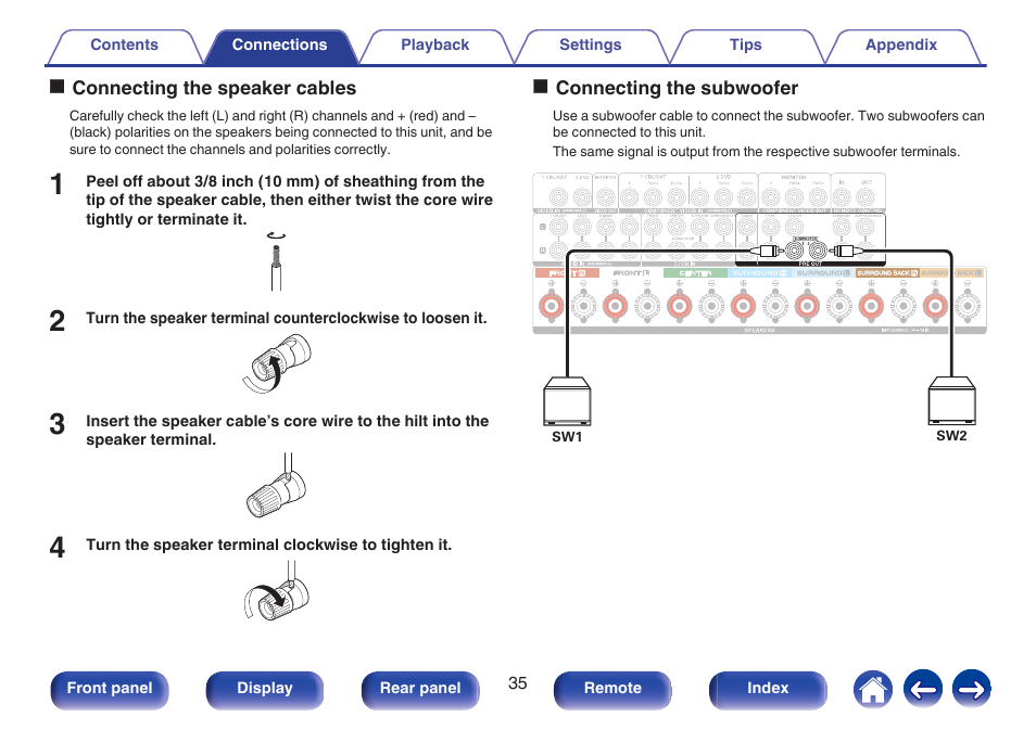 Connecting the subwoofer” (v p. 35) | Marantz SR5010 User Manual | Page 35 / 295