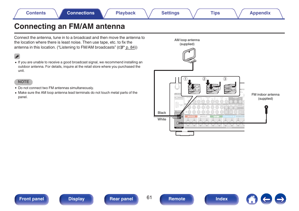 Connecting an fm/am antenna | Marantz SR5010 User Manual | Page 61 / 295