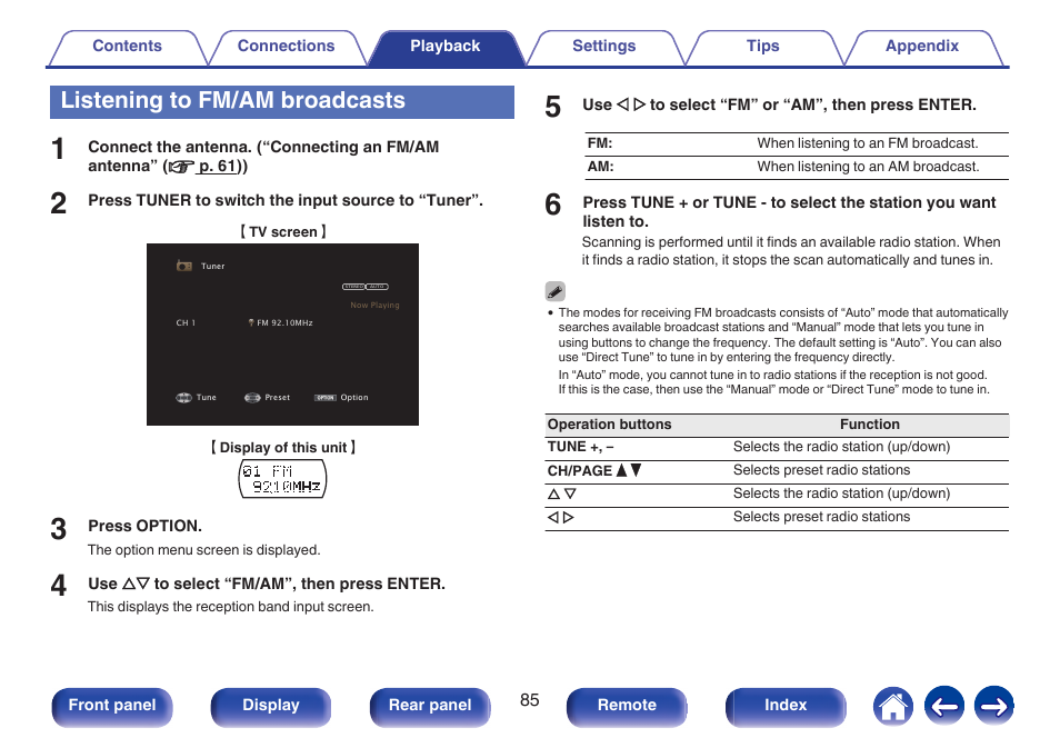 Listening to fm/am broadcasts | Marantz SR5010 User Manual | Page 85 / 295