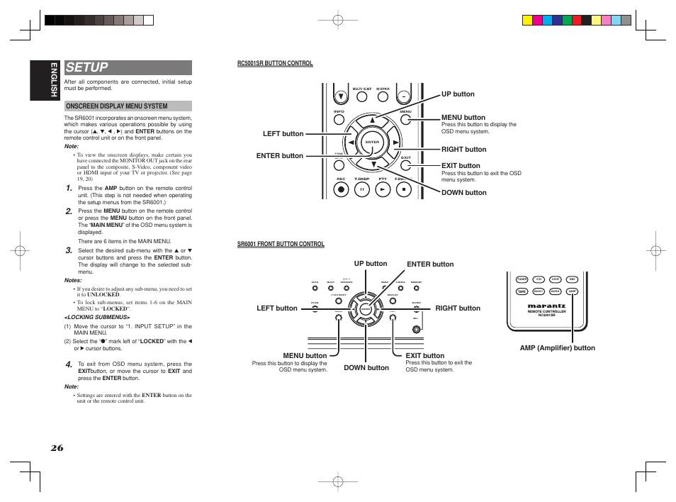 Setup, English | Marantz SR6001 User Manual | Page 29 / 71