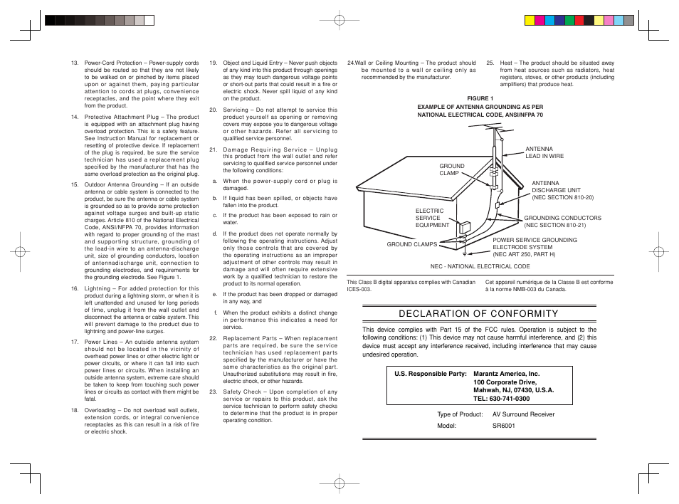 Declaration of conformity | Marantz SR6001 User Manual | Page 3 / 71