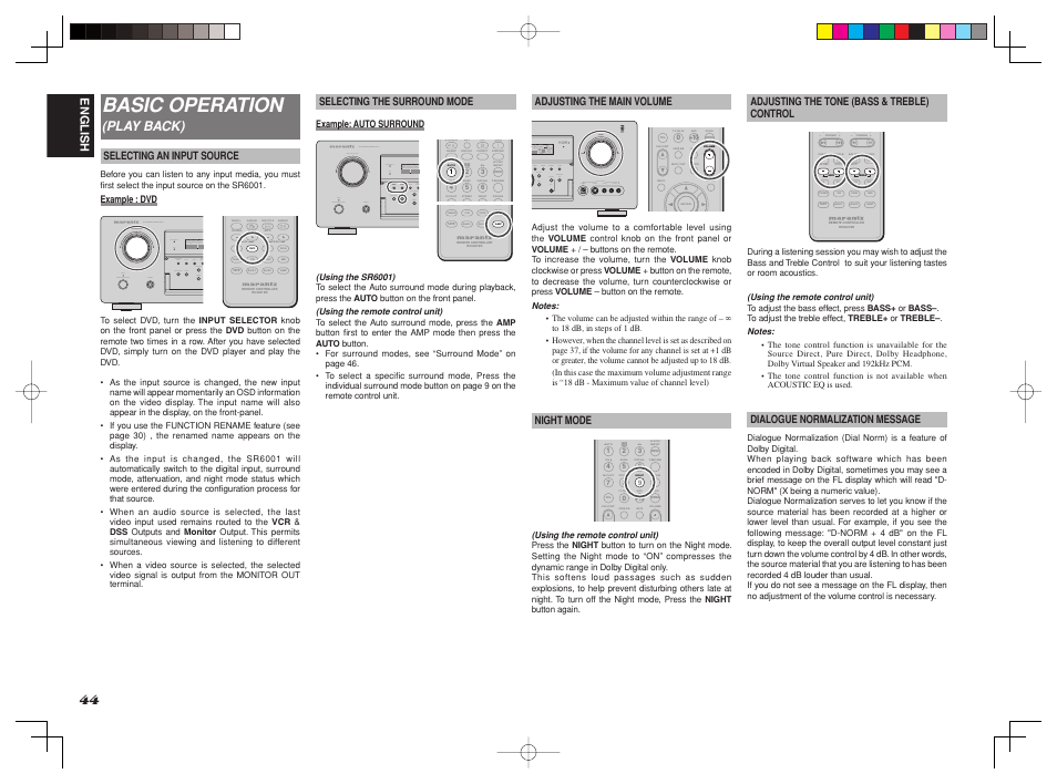 Basic operation, Play back) | Marantz SR6001 User Manual | Page 47 / 71