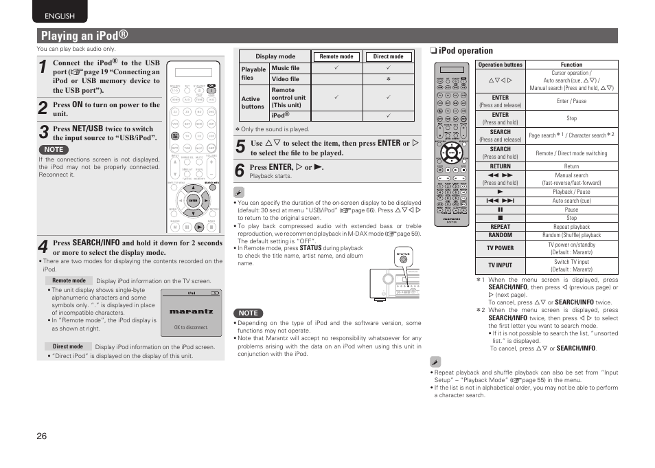 Playing an ipod | Marantz SR6005 User Manual | Page 30 / 104