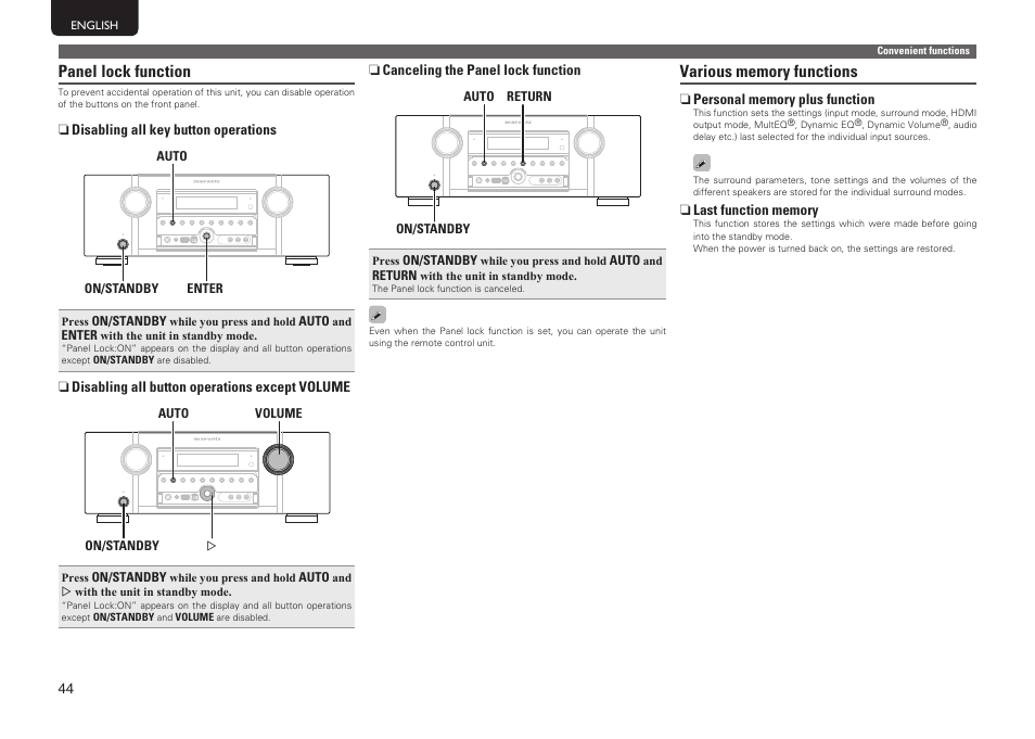 Panel lock function | Marantz SR6005 User Manual | Page 48 / 104