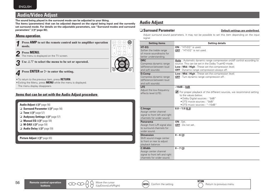 Audio/video adjust, Audio adjust | Marantz SR6005 User Manual | Page 60 / 104