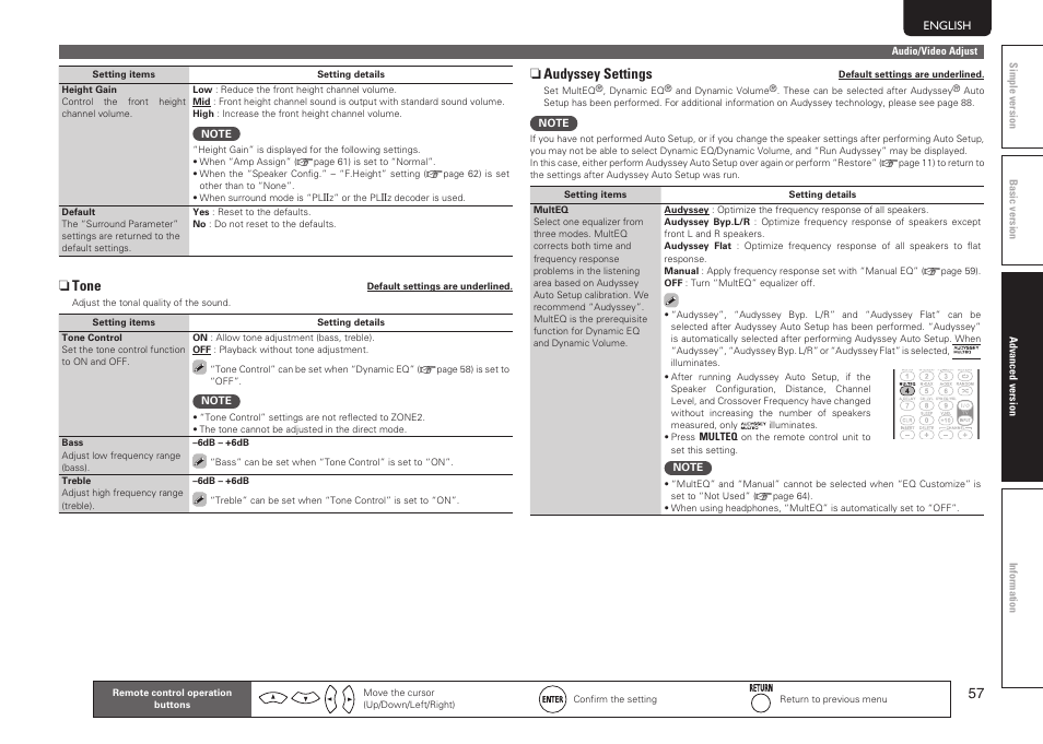 N tone, N audyssey settings | Marantz SR6005 User Manual | Page 61 / 104