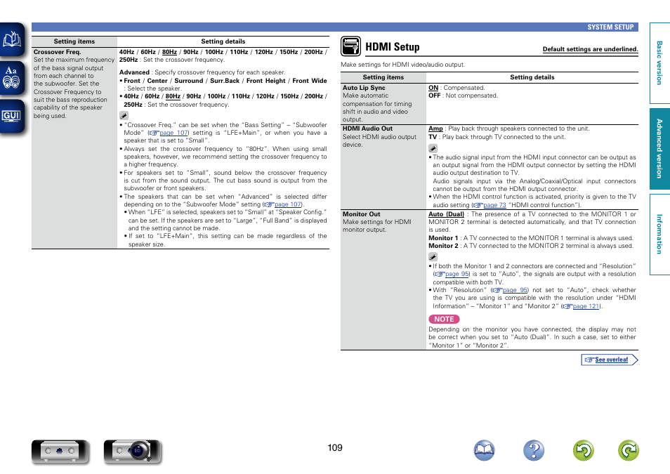 Auto lip sync, Hdmi setup, Monitor out | Setting is changed, Is set to | Marantz SR6006 User Manual | Page 112 / 159