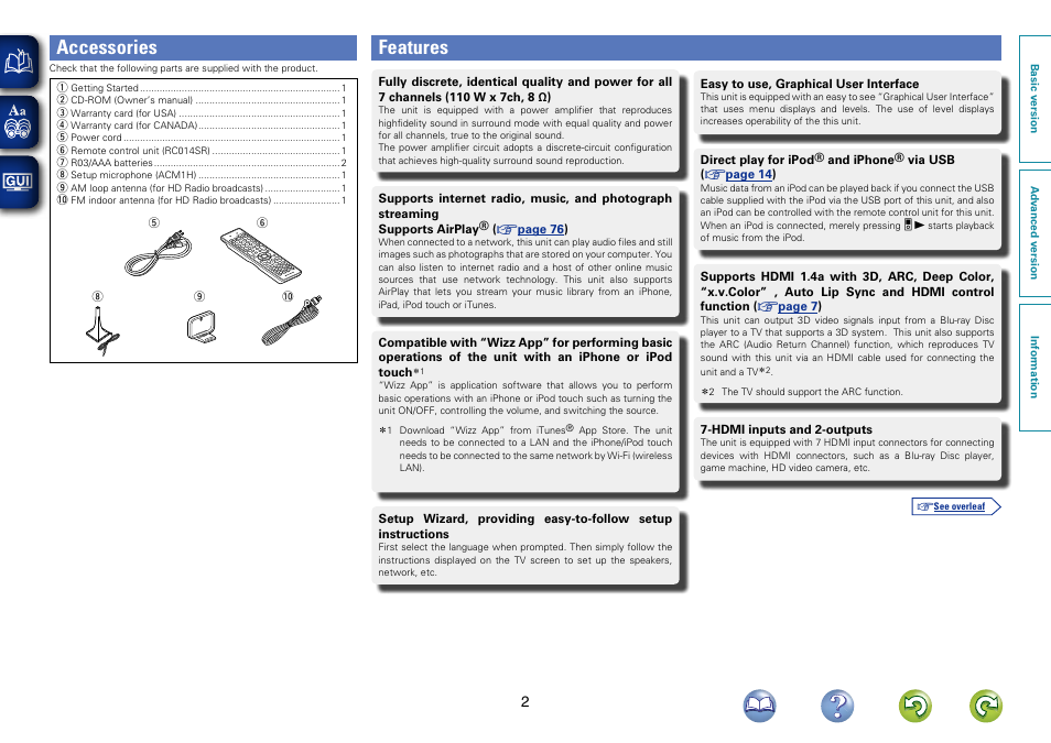 Accessories, Features | Marantz SR6006 User Manual | Page 5 / 159