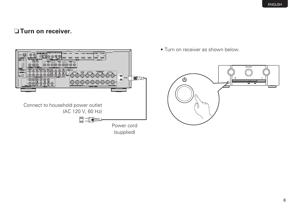 N turn on receiver | Marantz SR6007 Getting Started User Manual | Page 7 / 10
