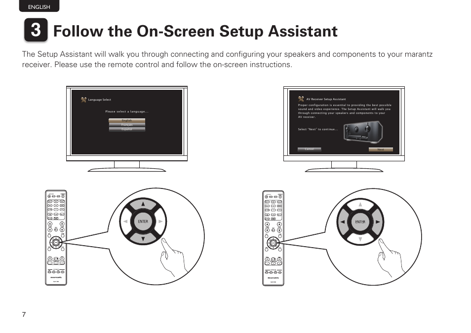 Follow the on-screen setup assistant | Marantz SR6007 Getting Started User Manual | Page 8 / 10