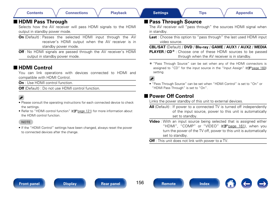 2 hdmi pass through, 2 hdmi control, 2 pass through source | 2 power off control | Marantz SR6008 User Manual | Page 156 / 247