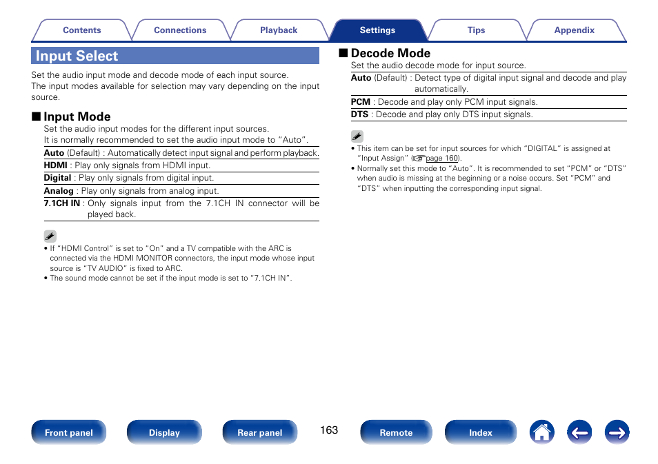 Input select, 2 input mode, 2 decode mode | Marantz SR6008 User Manual | Page 163 / 247