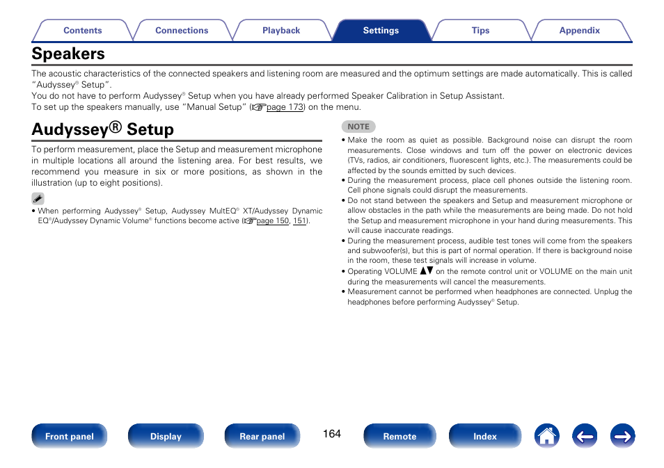 Speakers, Audyssey® setup | Marantz SR6008 User Manual | Page 164 / 247