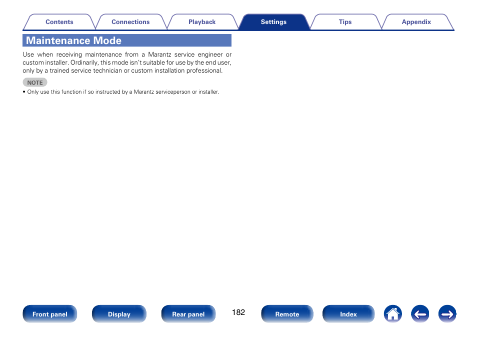 Maintenance mode | Marantz SR6008 User Manual | Page 182 / 247