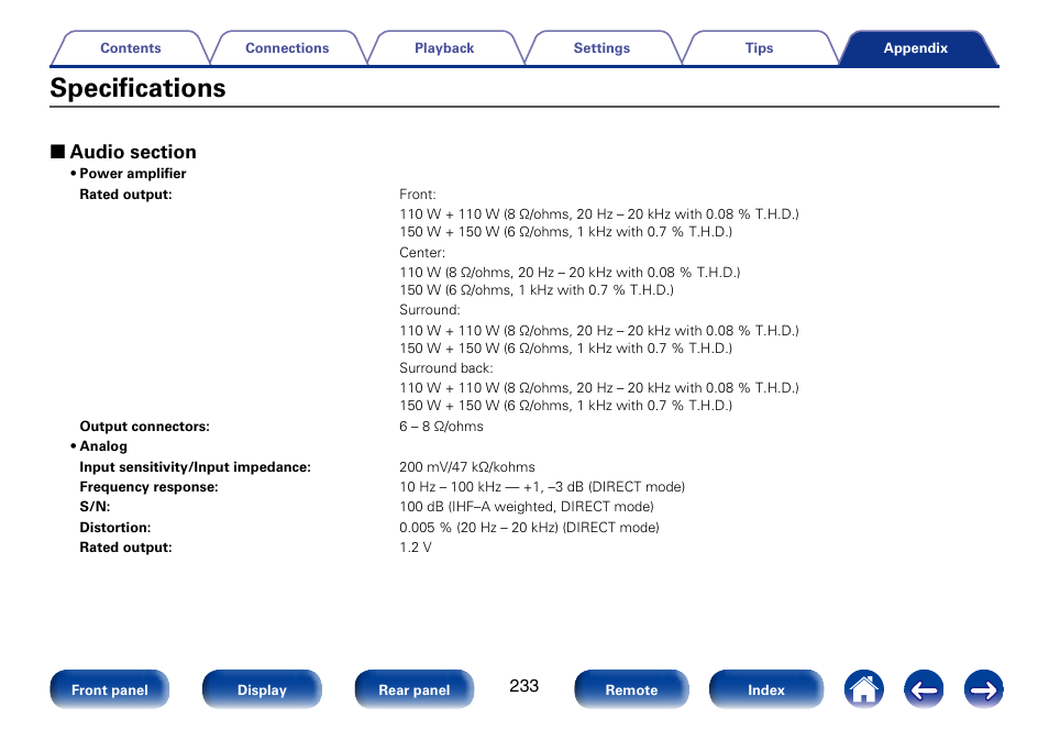 Specifications | Marantz SR6008 User Manual | Page 233 / 247