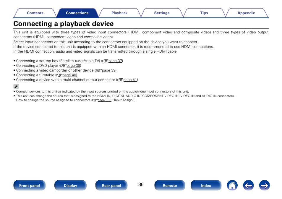 Connecting a playback device | Marantz SR6008 User Manual | Page 36 / 247