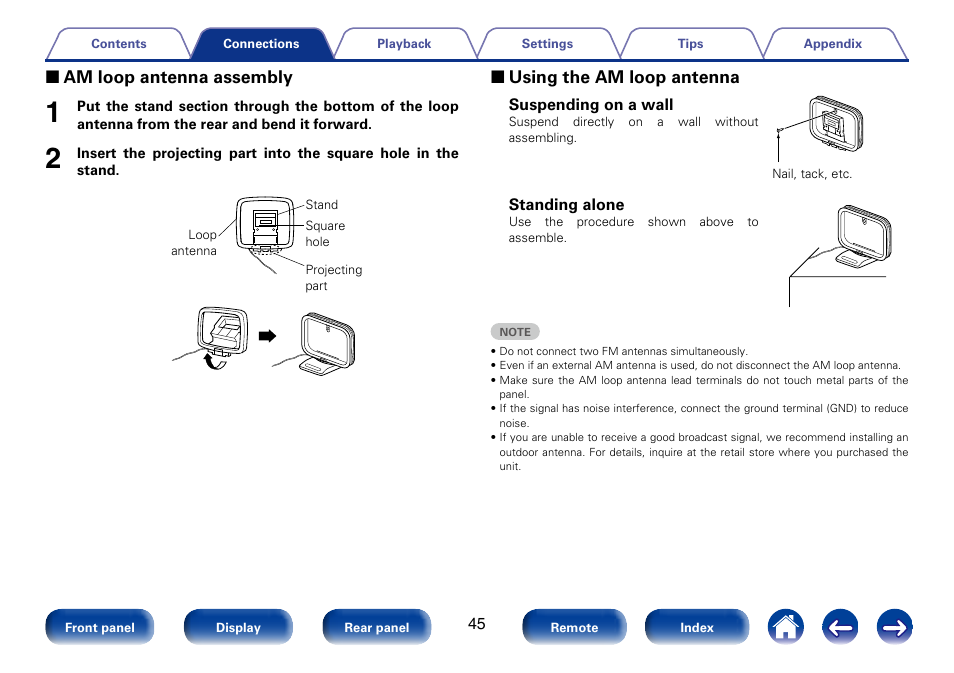2 am loop antenna assembly, 2 using the am loop antenna | Marantz SR6008 User Manual | Page 45 / 247